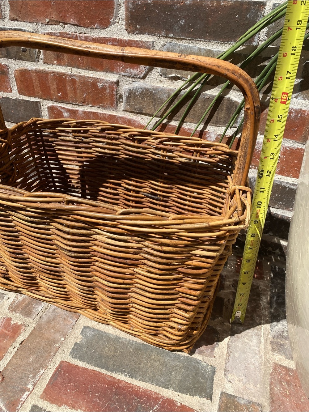 Vintage Woven Rattan Gathering Basket with Bamboo Handle in Natural Brown - Picture 13 of 16